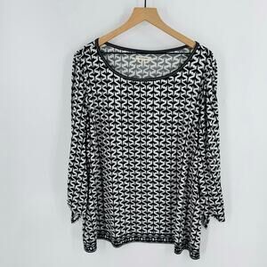 Max Studio Black White Geometric Print Scoop Neck Top Size 2X